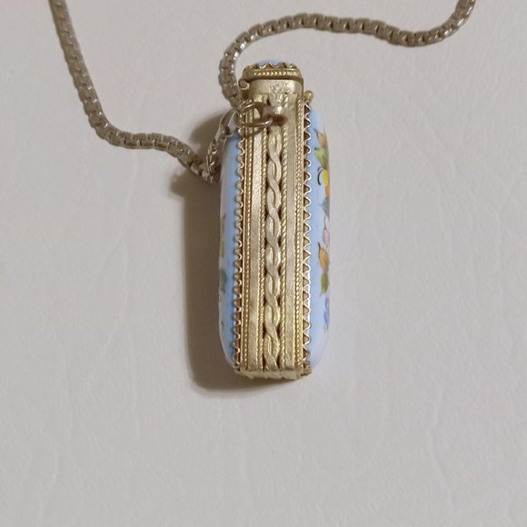 Vintage Rare Floral Enamel Locket Necklace - Picture 7 of 16